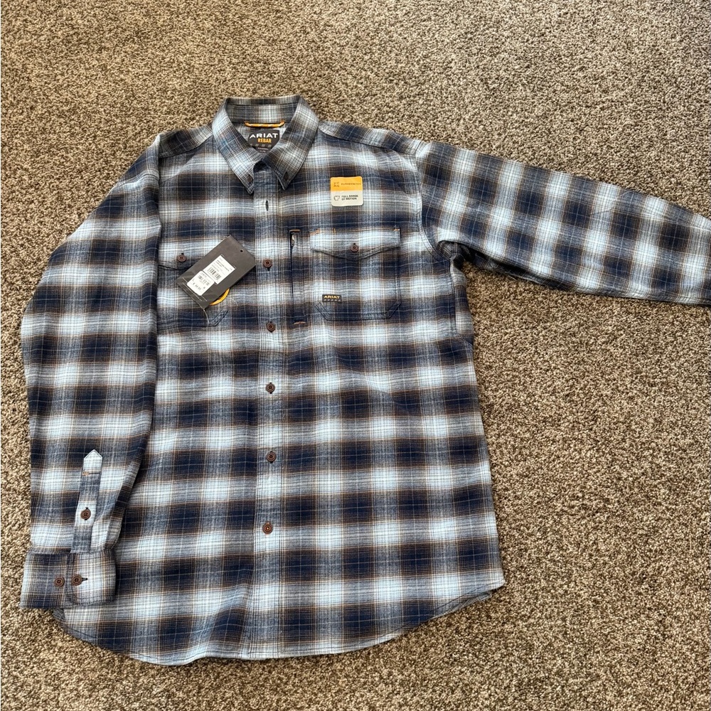 Ariat Men's Navy and Gray Plaid Button-Down Shirt